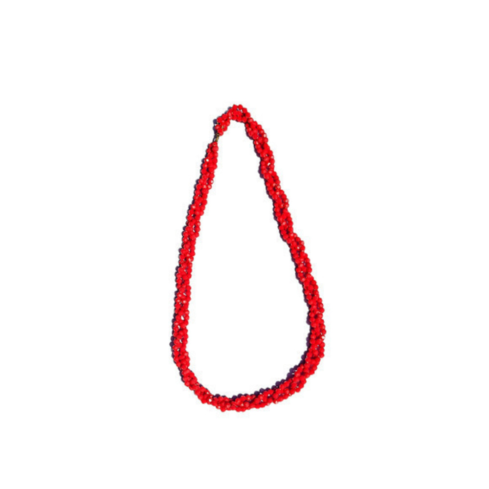 HOST pick Vintage 70s Red Plastic Twisted Multi Strand Faceted Beaded Necklace